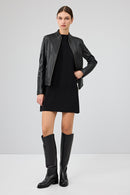 Delano Women's Black Short Leather Jacket | Derimod Delano Women's Black Short Leather Jacket | Derimod