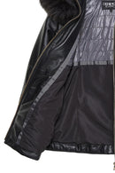 Alexandra Women's Black Hooded Furry Leather Coat | Derimod Alexandra Women's Black Hooded Furry Leather Coat | Derimod