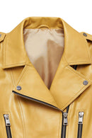 Latoya Women's Yellow Double Breasted Leather Jacket | Derimod Latoya Women's Yellow Double Breasted Leather Jacket | Derimod