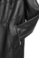 Selena Women's Black Hooded Leather Coat | Derimod Selena Women's Black Hooded Leather Coat | Derimod