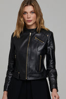 Sonia Women's Black Short Leather Jacket | Derimod Sonia Women's Black Short Leather Jacket | Derimod
