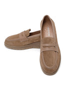 Woman Mink Wedge Heel Suede Comfort Loafer | Derimod Woman Mink Wedge Heel Suede Comfort Loafer | Derimod