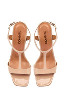 Women's Beige Ankle Buckle High Heel Patent Leather Sandals | Derimod Women's Beige Ankle Buckle High Heel Patent Leather Sandals | Derimod