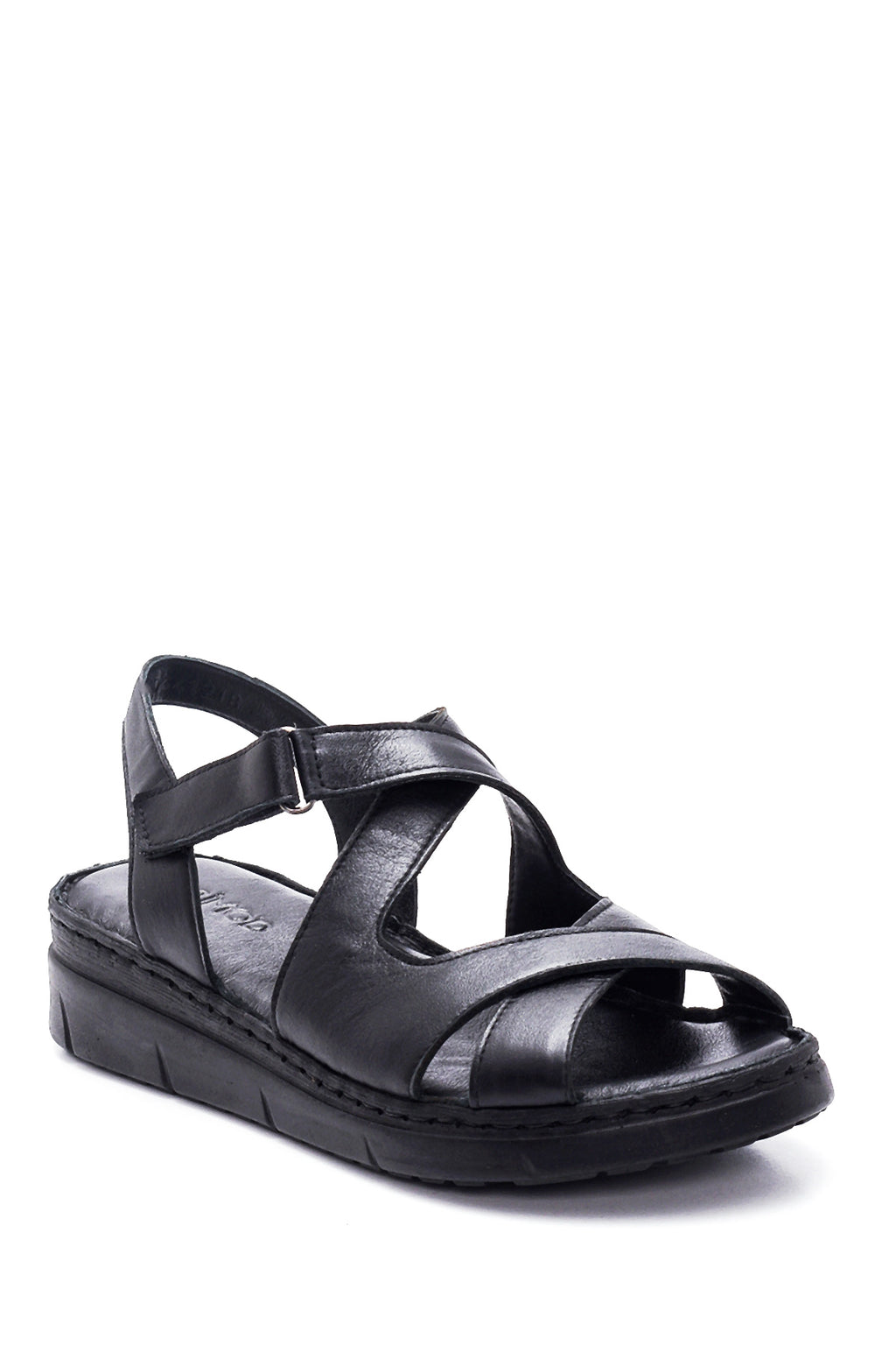 Kadın Siyah Deri Comfort Sandalet