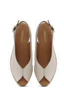 Women's Cream Ankle Buckle Wedge Heel Leather Espadrille Sandals | Derimod Women's Cream Ankle Buckle Wedge Heel Leather Espadrille Sandals | Derimod