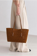 Woman Brown Patterned Suede Shoulder Bag | Derimod Woman Brown Patterned Suede Shoulder Bag | Derimod