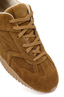 Woman Camel Lace-up Suede Leather Sneaker | Derimod Woman Camel Lace-up Suede Leather Sneaker | Derimod
