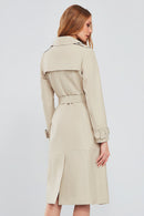 Fergie Women's Beige Long Leather Trench Coat | Derimod Fergie Women's Beige Long Leather Trench Coat | Derimod