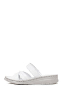 Woman White Wedge-Heel Leather Slipper | Derimod Woman White Wedge-Heel Leather Slipper | Derimod