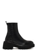 Woman Black Zip Closure Patterned Thick-Soled Leather Boots | Derimod Woman Black Zip Closure Patterned Thick-Soled Leather Boots | Derimod
