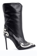 Women's Stone and Stud Detailed Leather Boots | Derimod Women's Stone and Stud Detailed Leather Boots | Derimod