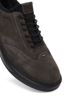 Male Gray Lace-Up Thick-Soled Nubuck Leather Sneaker | Derimod Male Gray Lace-Up Thick-Soled Nubuck Leather Sneaker | Derimod