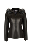 Audrey Woman Black Hooded Fur Leather Coats | Derimod Audrey Woman Black Hooded Fur Leather Coats | Derimod