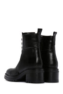 Women's Black Leather Zippered Heeled Boots | Derimod Women's Black Leather Zippered Heeled Boots | Derimod