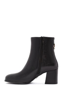 Women's Black Zippered Thick Heeled Leather Boots | Derimod Women's Black Zippered Thick Heeled Leather Boots | Derimod