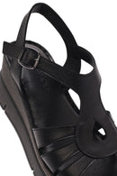 Women's Black Ankle Strap Wedge Heeled Leather Comfort Sandals | Derimod Women's Black Ankle Strap Wedge Heeled Leather Comfort Sandals | Derimod