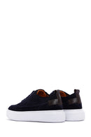 Men's Navy Blue Lace-Up Thick Soled Suede Leather Sneaker | Derimod Men's Navy Blue Lace-Up Thick Soled Suede Leather Sneaker | Derimod