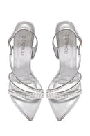 Women's Silver Ankle Strap Thin Heel Sandals | Derimod Women's Silver Ankle Strap Thin Heel Sandals | Derimod