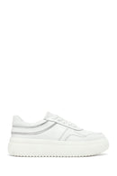 Woman White Laced Thick Sole Leather Sneakers | Derimod Woman White Laced Thick Sole Leather Sneakers | Derimod