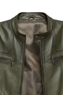 Lucas Men's Khaki Mandarin Collar Leather Jacket | Derimod Lucas Men's Khaki Mandarin Collar Leather Jacket | Derimod