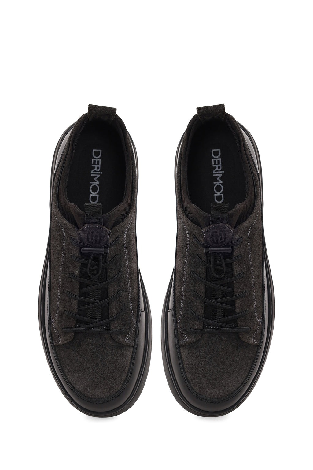 Erkek Gri Bağcıklı Kalın Tabanlı Deri Sneaker