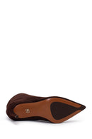 Woman Brown Zip Closure Thin-Heeled Suede Boots | Derimod Woman Brown Zip Closure Thin-Heeled Suede Boots | Derimod