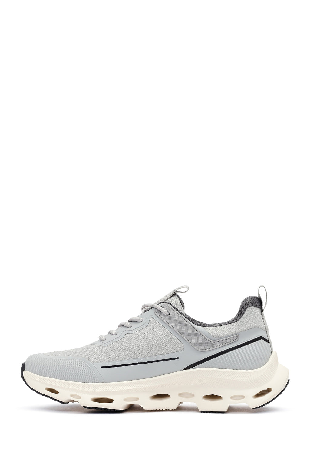 Erkek Gri Bağcıklı Kalın Tabanlı Kumaş Sneaker