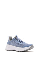 Women's Blue Lace-Up Thick-Sole Fabric Sneakers | Derimod Women's Blue Lace-Up Thick-Sole Fabric Sneakers | Derimod