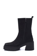 Women's Leather Nubuck Heeled Boots | Derimod Women's Leather Nubuck Heeled Boots | Derimod