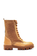 Women's Beige Leather Suede Detailed Boots | Derimod Women's Beige Leather Suede Detailed Boots | Derimod