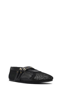 Women's Black Buckled Mesh Fabric Ballerinas | Derimod Women's Black Buckled Mesh Fabric Ballerinas | Derimod
