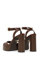 Woman Brown Platform Chunky High-Heeled Sandals | Derimod Woman Brown Platform Chunky High-Heeled Sandals | Derimod