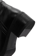 Women's Black Zippered Short Thick Heeled Leather Boots | Derimod Women's Black Zippered Short Thick Heeled Leather Boots | Derimod