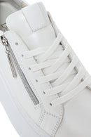 Women's White Thick-Soled Side Zipper Lace-Up Leather Sneakers | Derimod Women's White Thick-Soled Side Zipper Lace-Up Leather Sneakers | Derimod