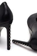 Woman Black Jeweled High Thin-Heeled Leather Stiletto | Derimod Woman Black Jeweled High Thin-Heeled Leather Stiletto | Derimod