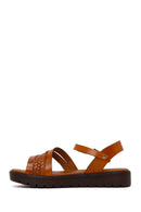 Woman Tan Strappy Thick-Soled Braided Leather Bodrum Sandal | Derimod Woman Tan Strappy Thick-Soled Braided Leather Bodrum Sandal | Derimod