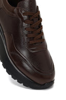 Men's Brown Lace-Up Thick-Soled Leather Sneaker | Derimod Men's Brown Lace-Up Thick-Soled Leather Sneaker | Derimod