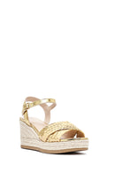 Women's Gold Ankle Buckle Braided Wedge Heel Espadrille Sandals | Derimod Women's Gold Ankle Buckle Braided Wedge Heel Espadrille Sandals | Derimod