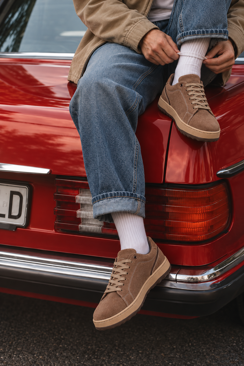 Erkek Vizon Bağcıklı Kalın Tabanlı Süet Deri Sneaker