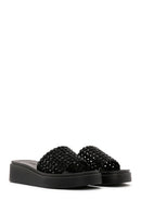 Women's Black Thick Soled Stone Slippers | Derimod Women's Black Thick Soled Stone Slippers | Derimod