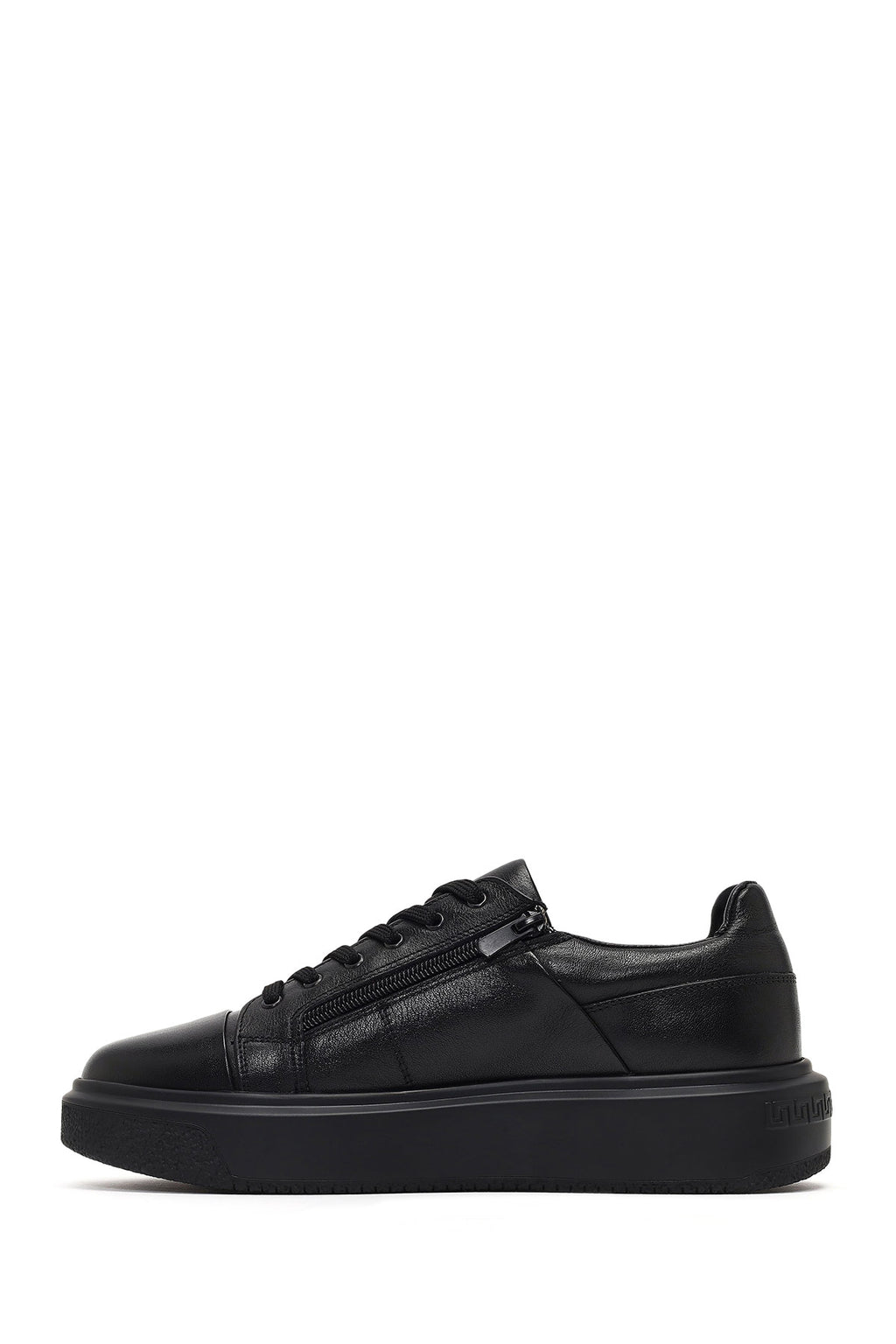 Erkek Siyah Bağcıklı Kalın Tabanlı Deri Sneaker