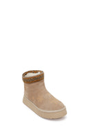 Woman Beige Patterned Suede Teddy Boots | Derimod Woman Beige Patterned Suede Teddy Boots | Derimod