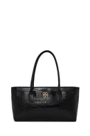 Woman Black Croc-Embossed Shoulder Bag | Derimod Woman Black Croc-Embossed Shoulder Bag | Derimod