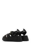 Women's Black Ankle Strap Thick Soled Leather Sandals | Derimod Women's Black Ankle Strap Thick Soled Leather Sandals | Derimod