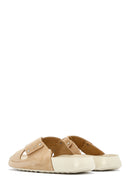 Women's Beige Nubuck Leather Comfort Slippers | Derimod Women's Beige Nubuck Leather Comfort Slippers | Derimod