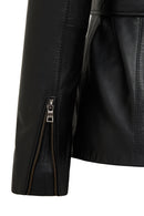 Edith Women's Black Collar Fur Leather Jacket | Derimod Edith Women's Black Collar Fur Leather Jacket | Derimod