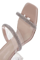 Women's Beige Stone Transparent Thick Heeled Slippers | Derimod Women's Beige Stone Transparent Thick Heeled Slippers | Derimod