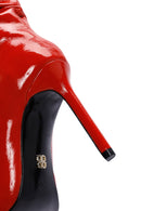 Women's Red Thin Heeled Patent Leather Boots | Derimod Women's Red Thin Heeled Patent Leather Boots | Derimod
