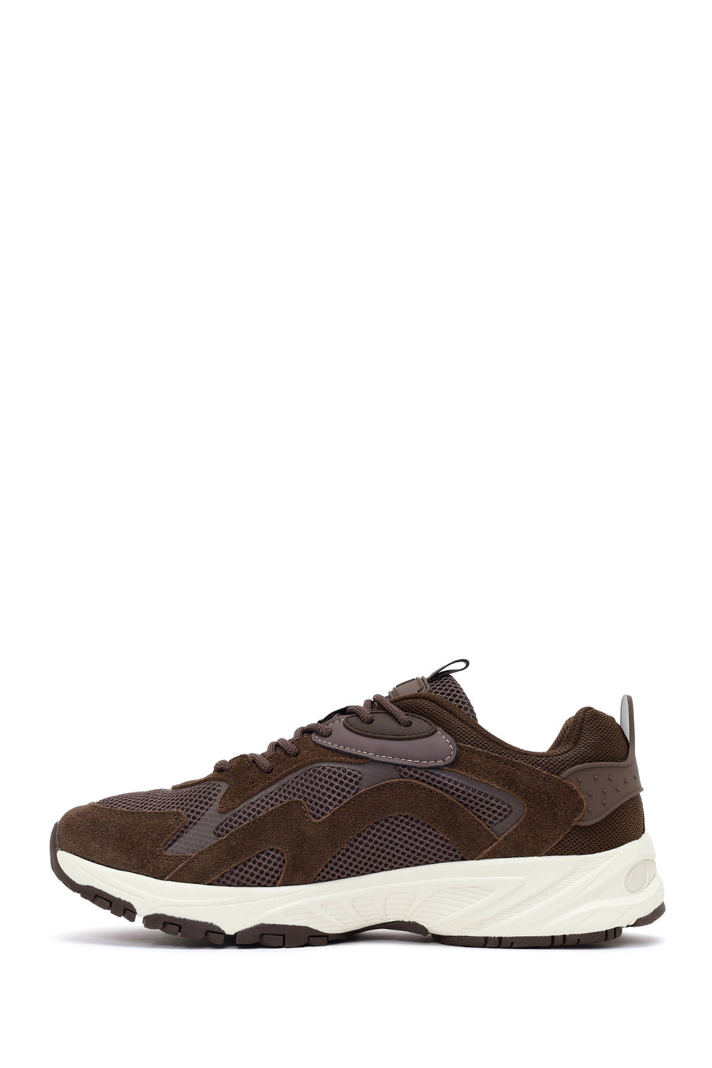 Erkek Kahverengi Bağcıklı Kalın Tabanlı Deri Sneaker
