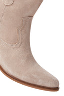 Women's Beige Suede Leather Cowboy Boots | Derimod Women's Beige Suede Leather Cowboy Boots | Derimod
